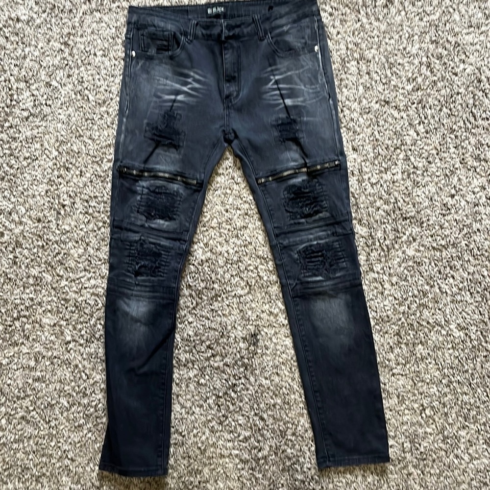 Faded Black Distressed Skinny Flex Jeans